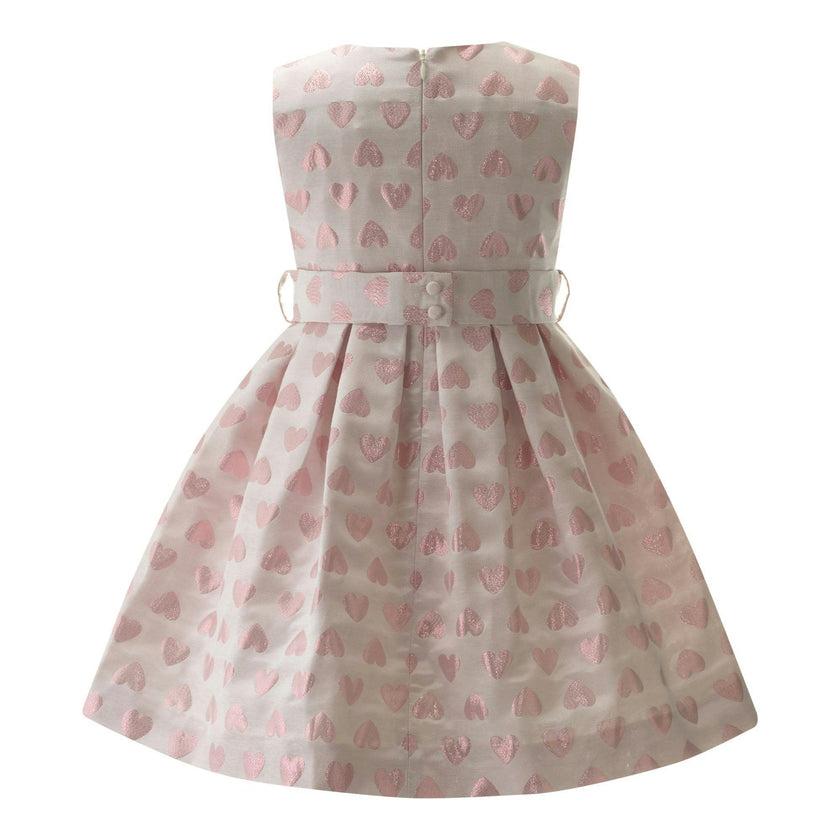 Heart Damask Sleeveless Adjustable Bow Belt Dress