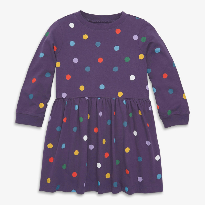 Kids long sleeve easy dress in rainbow dots