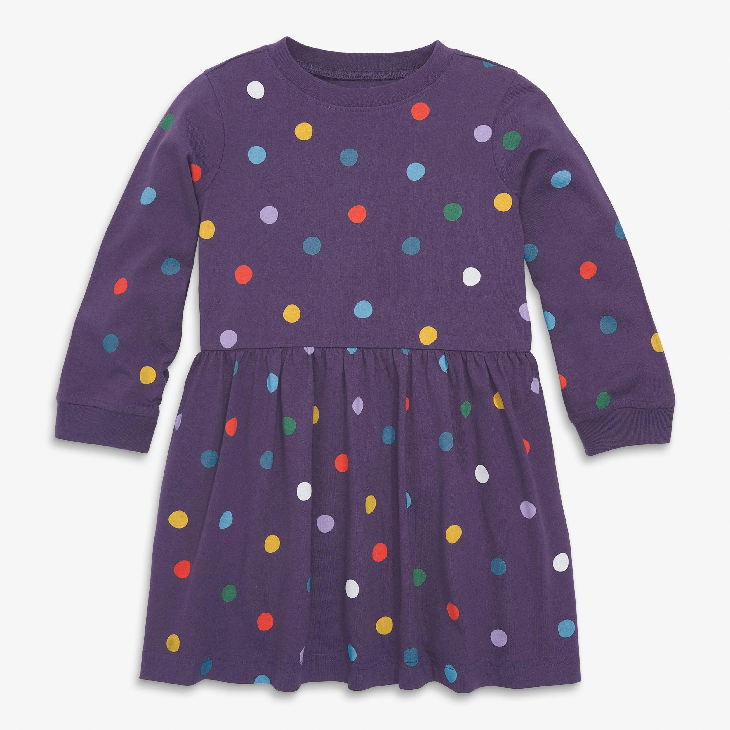 Kids long sleeve easy dress in rainbow dots