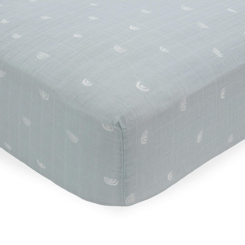 Cotton Muslin Crib Sheet - Blue Rainbow