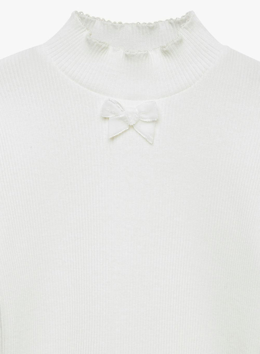 Grace Bow Jersey Top in White