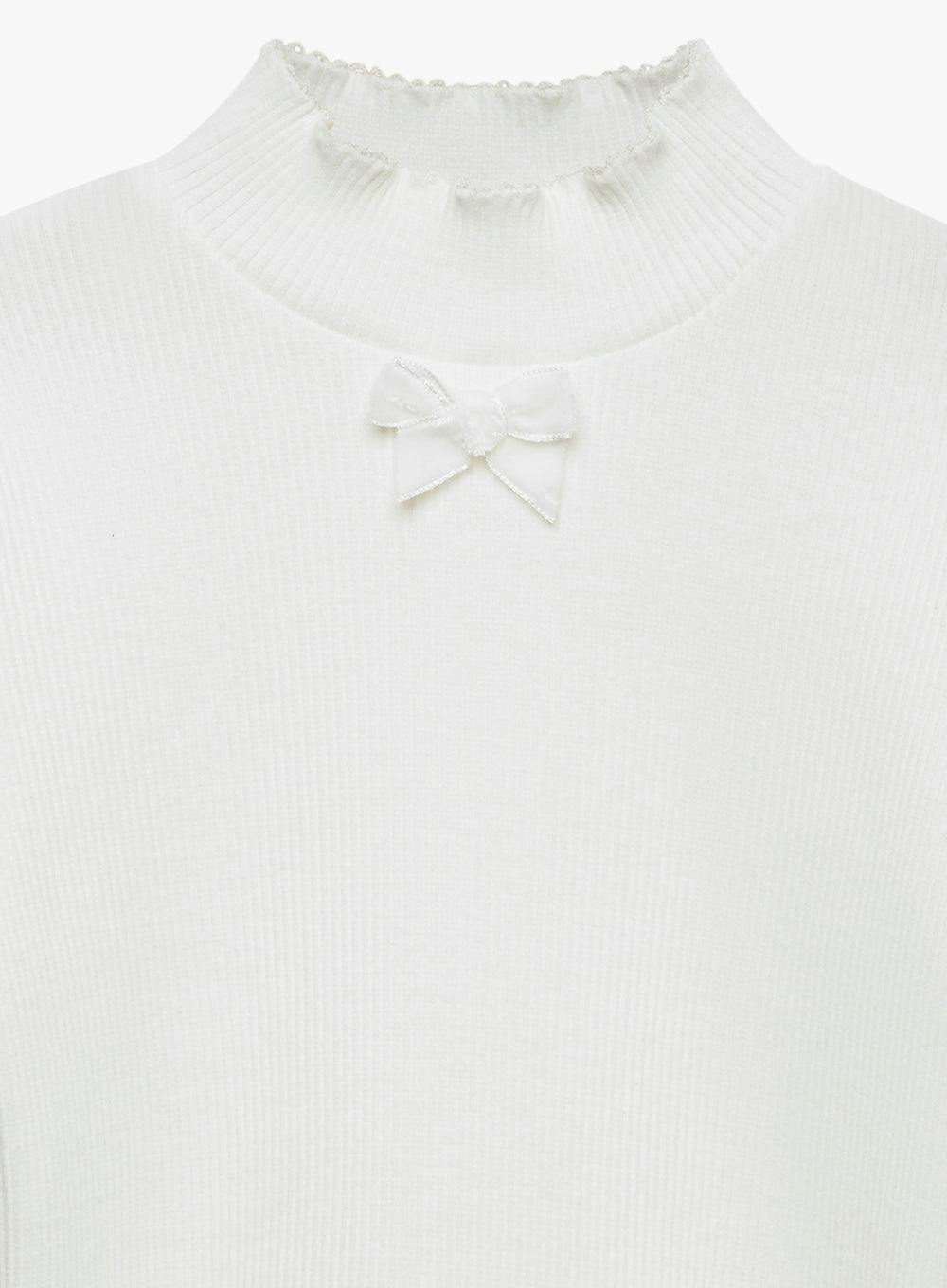 Grace Bow Jersey Top in White