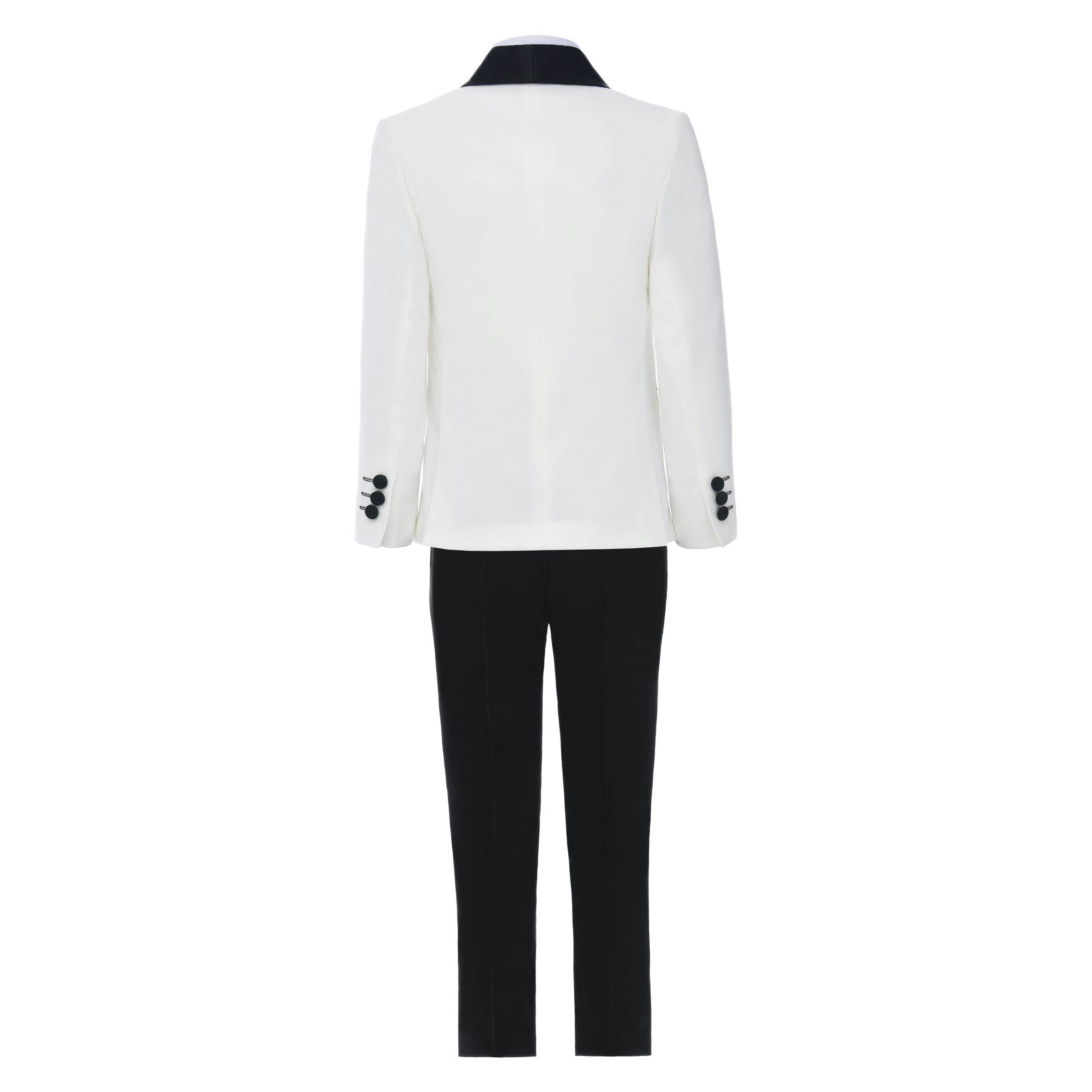White Suit with Black Shawl Lapel