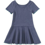 Ruffle Skater Ribbed Dress, Blue