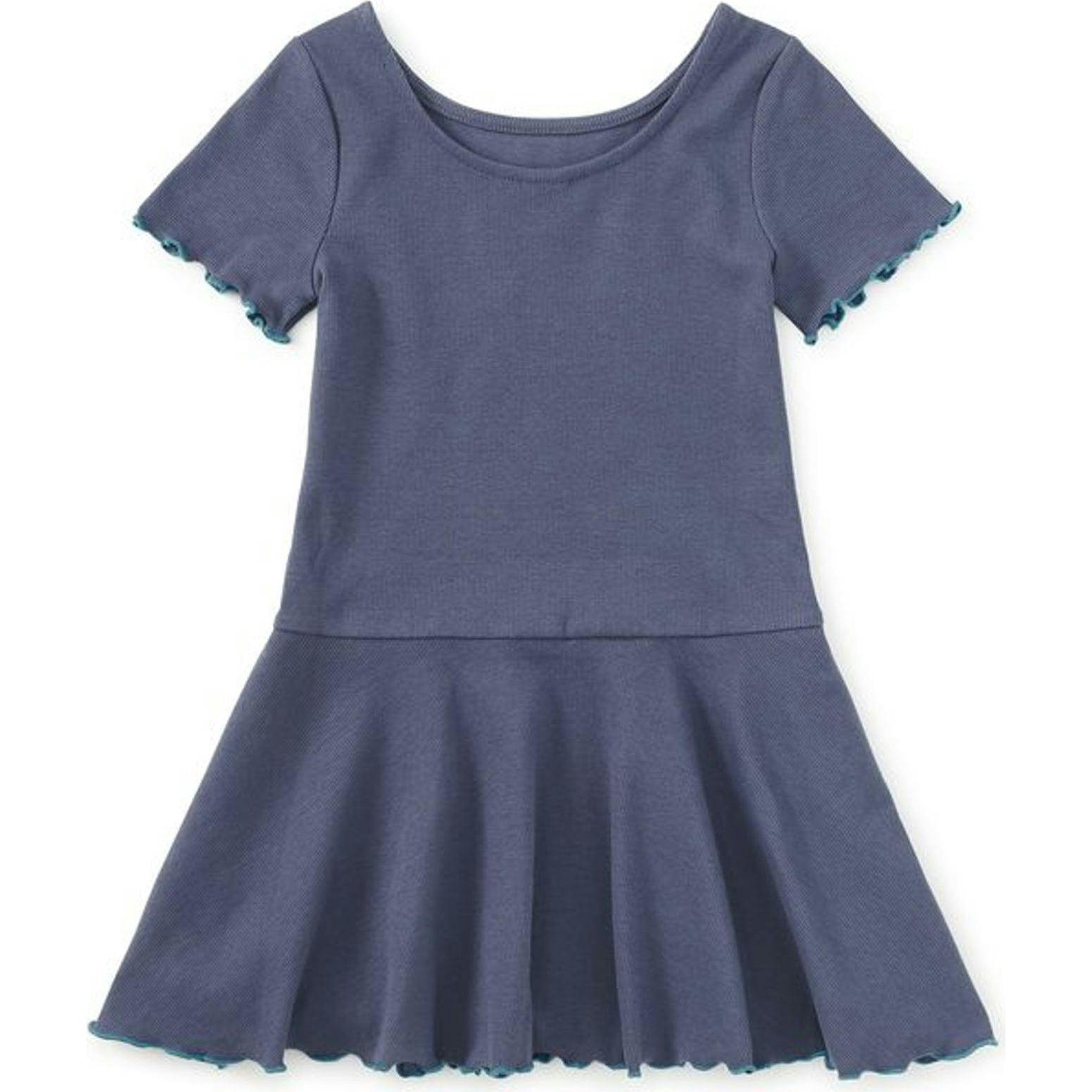Ruffle Skater Ribbed Dress, Blue