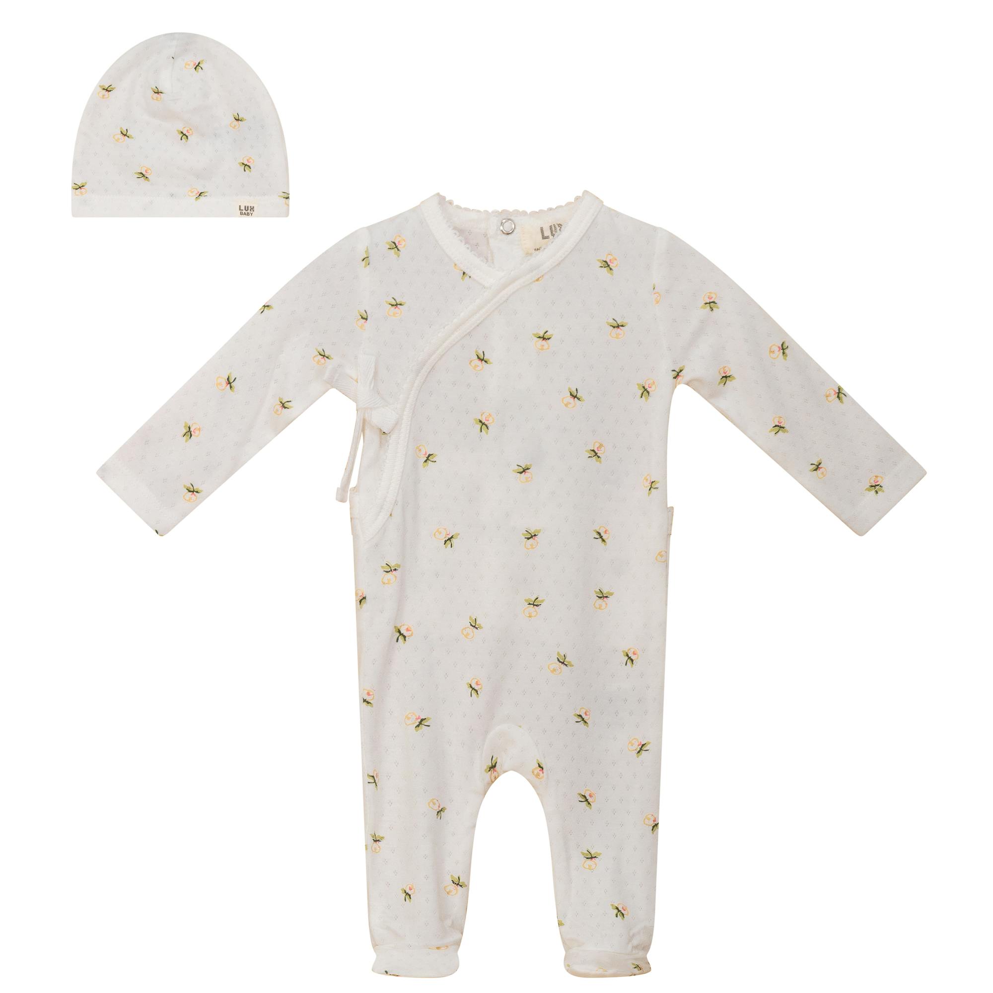Floral Print Pointelle Onesie and Hat