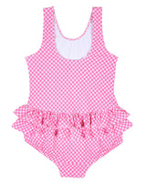 Gingham Swimsuit With Ruffles And Flower