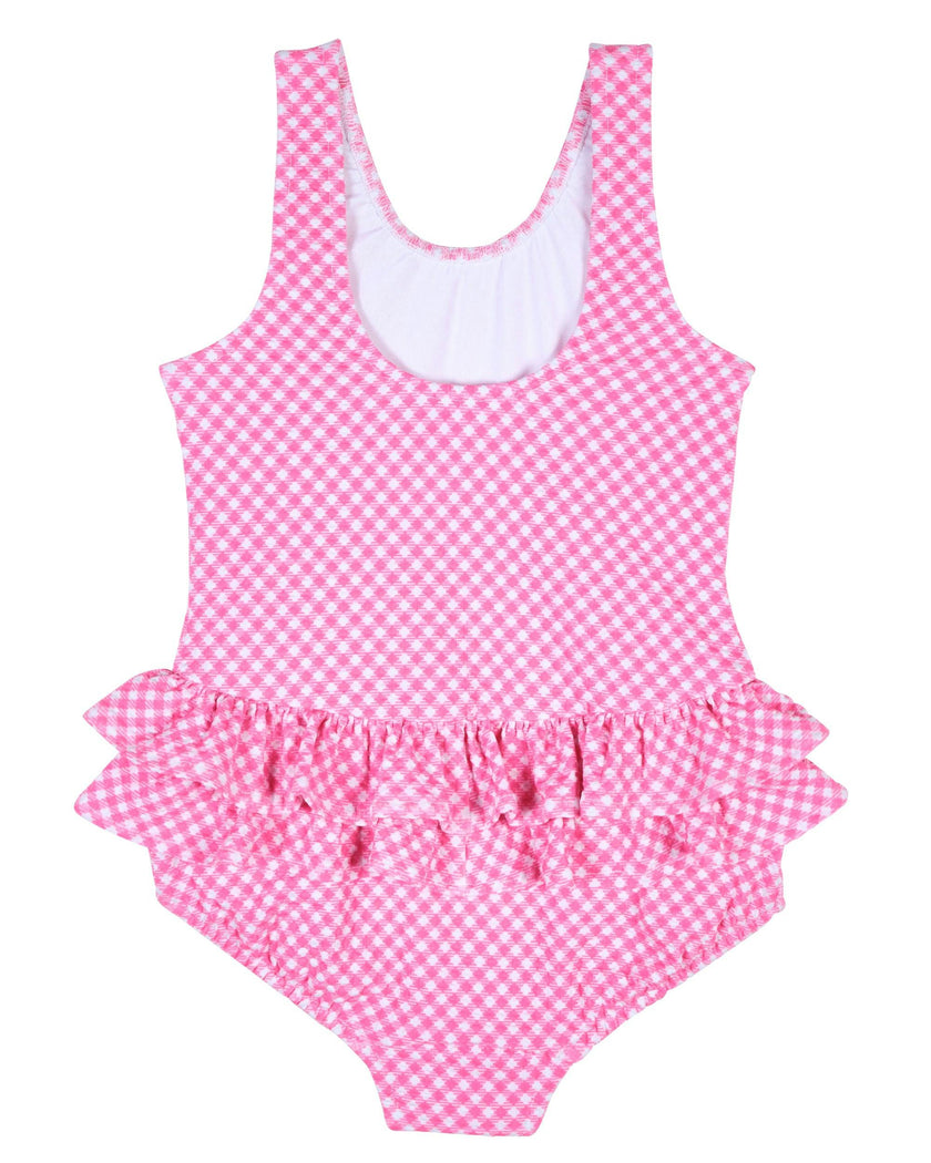 Gingham Swimsuit With Ruffles And Flower