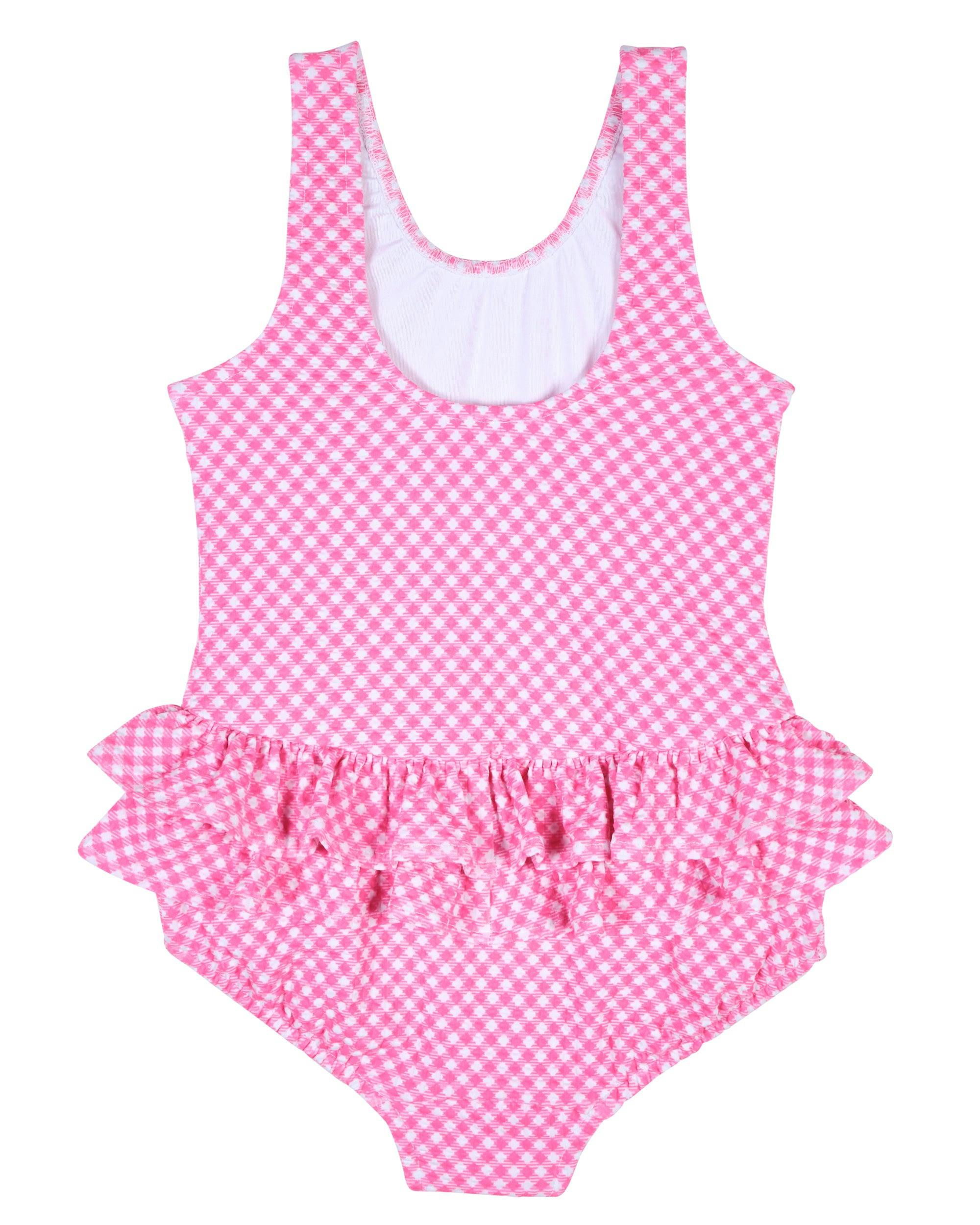 Gingham Swimsuit With Ruffles And Flower