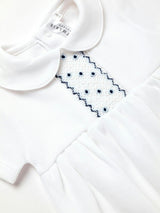 Oliver Hand Smocked Special Knit Bubble | White/Lt Blue