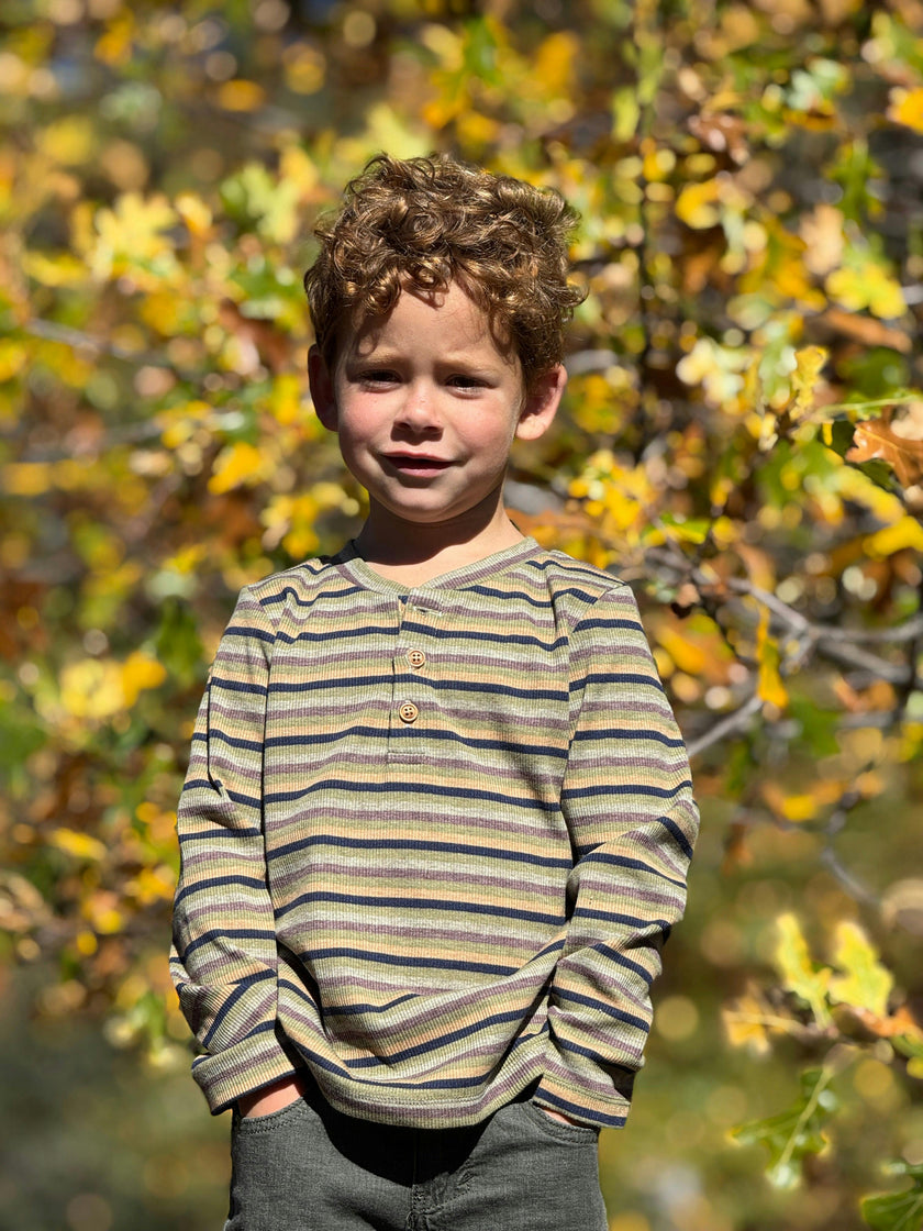 ADAMS Green Multi Stripe  Ribbed Henley