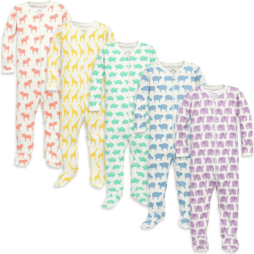 Baby animal friends organic zip footie 5-pack gift set