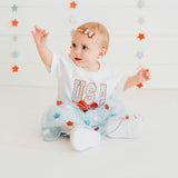 USA Stars & Bow Patch Short Sleeve Romper - White