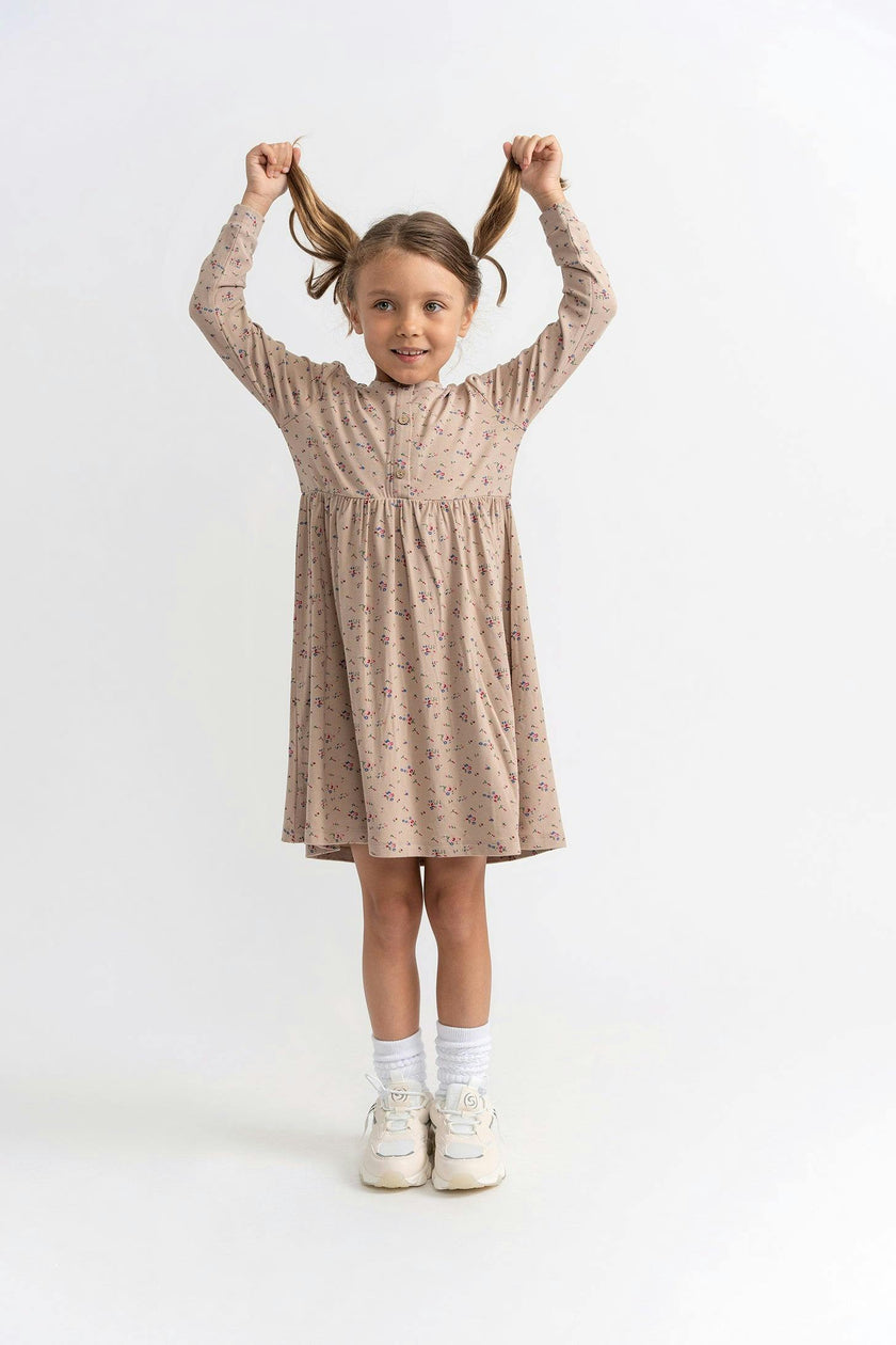 Floral Printed Snap Front Long Sleeve Dress