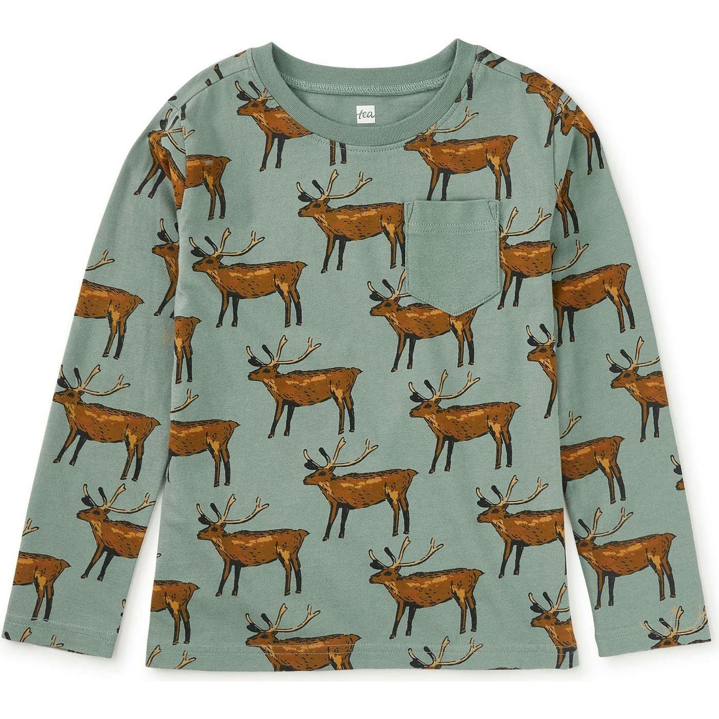 Long Sleeve Printed Pocket Tee, Green
