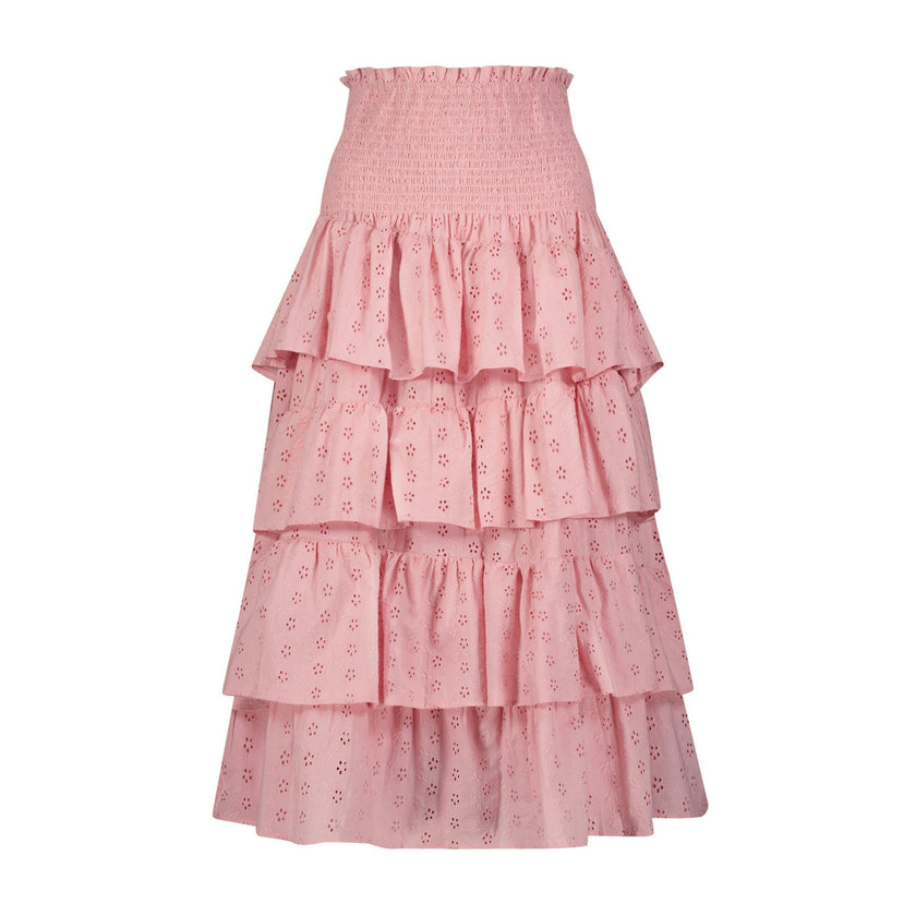 Karmin Womens Ruffle Skirt Blush Pink Eyelet, Pink Eyelet