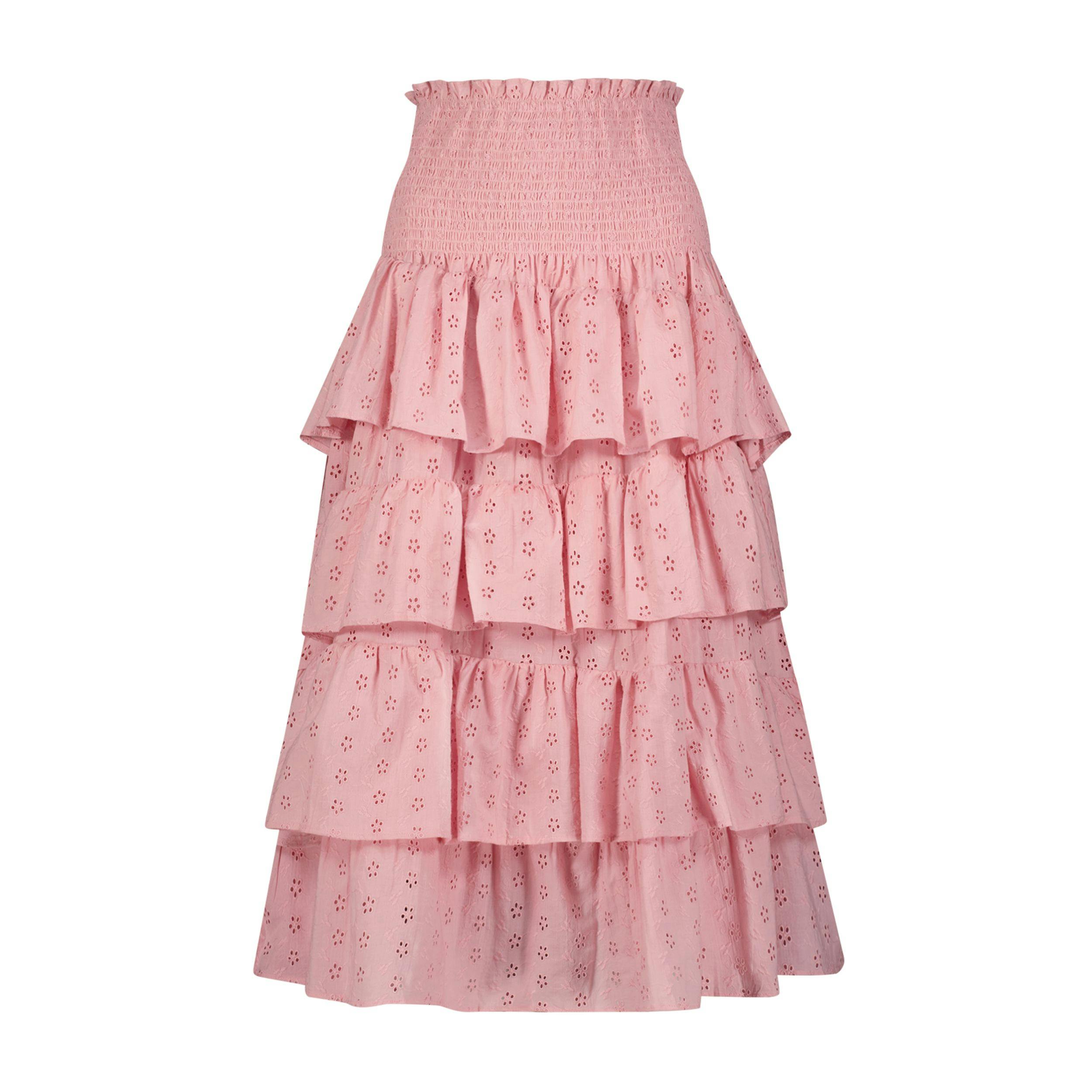 Karmin Womens Ruffle Skirt Blush Pink Eyelet, Pink Eyelet