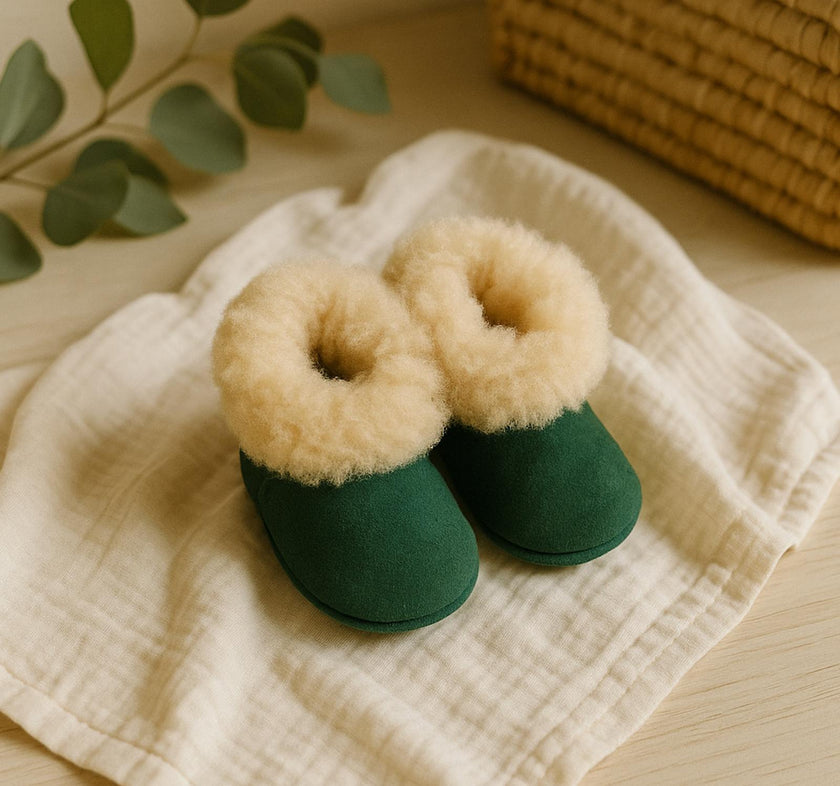 Kids Genuine Alpaca Fur Slippers | Handmade in Peru | Naturally Hypoallergenic | Emerald Green