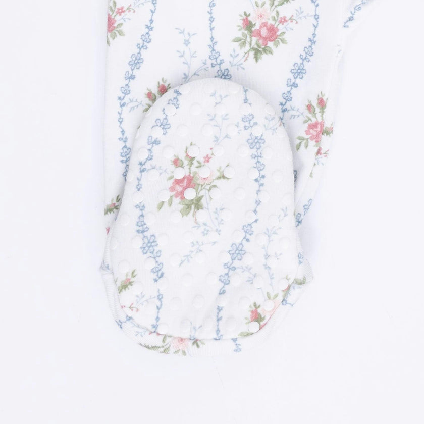 Heirloom Rose Stripe - 2 Way Ruffle Back Zipper Footie