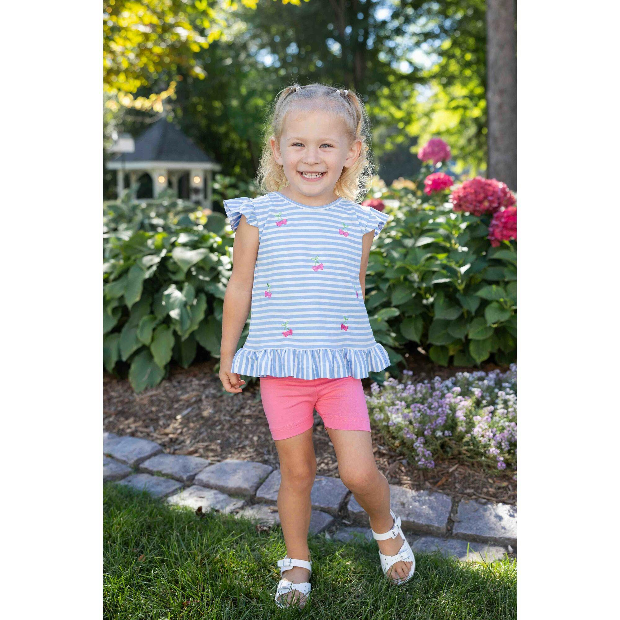 Knit Short Set With Embroidered Heart Cherries