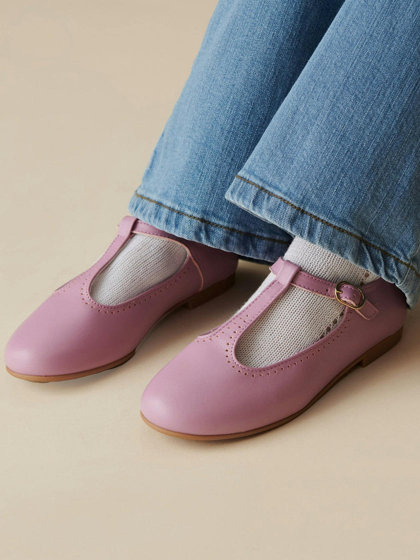 Lilac Leather Girl T-Bar Shoes