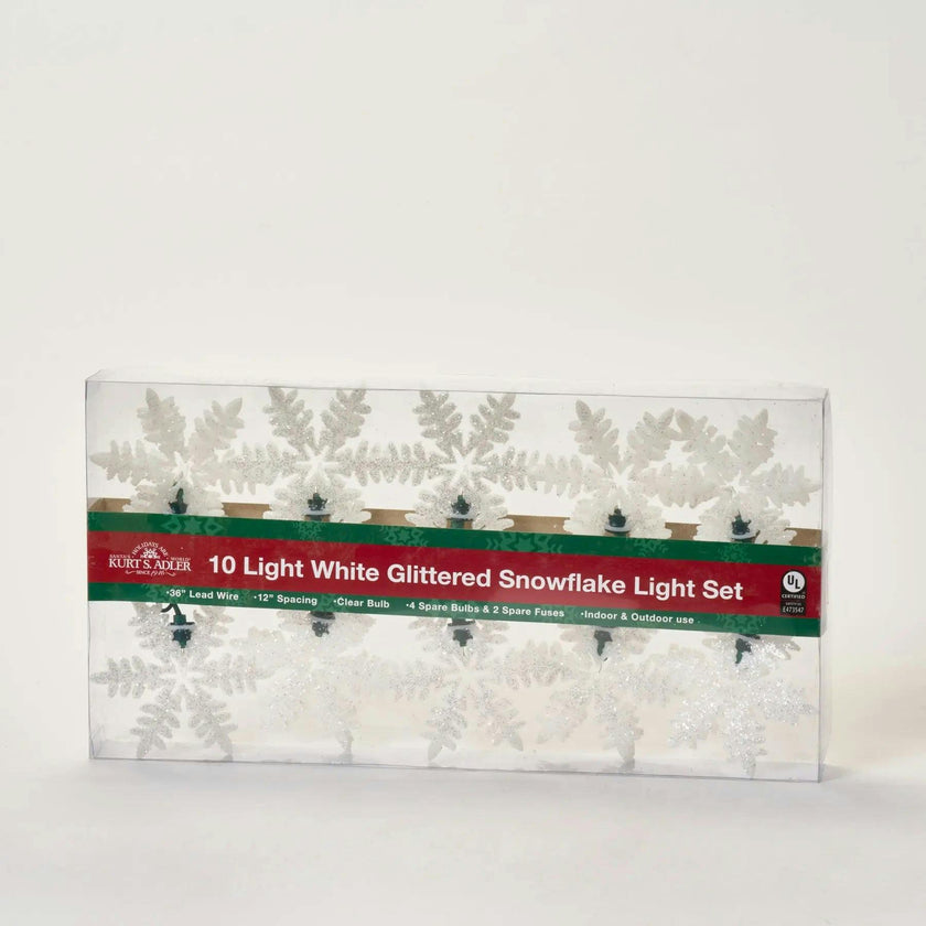White Glitter Snowflake Cutout 10 String Christmas Party Light Strand Set