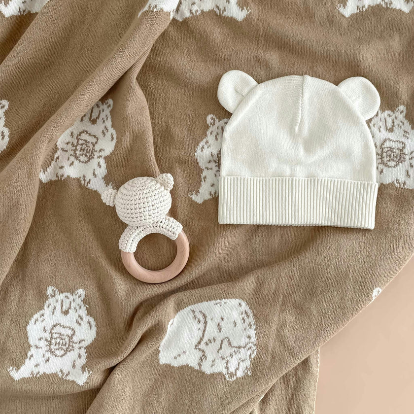 Honey Bear Hat Teether Gift Set
