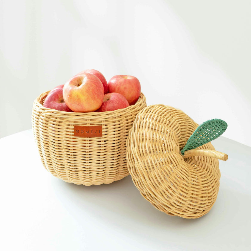 Handcrafted - Apple Rattan Storage Basket Natural (Small) - Rattan Wicker