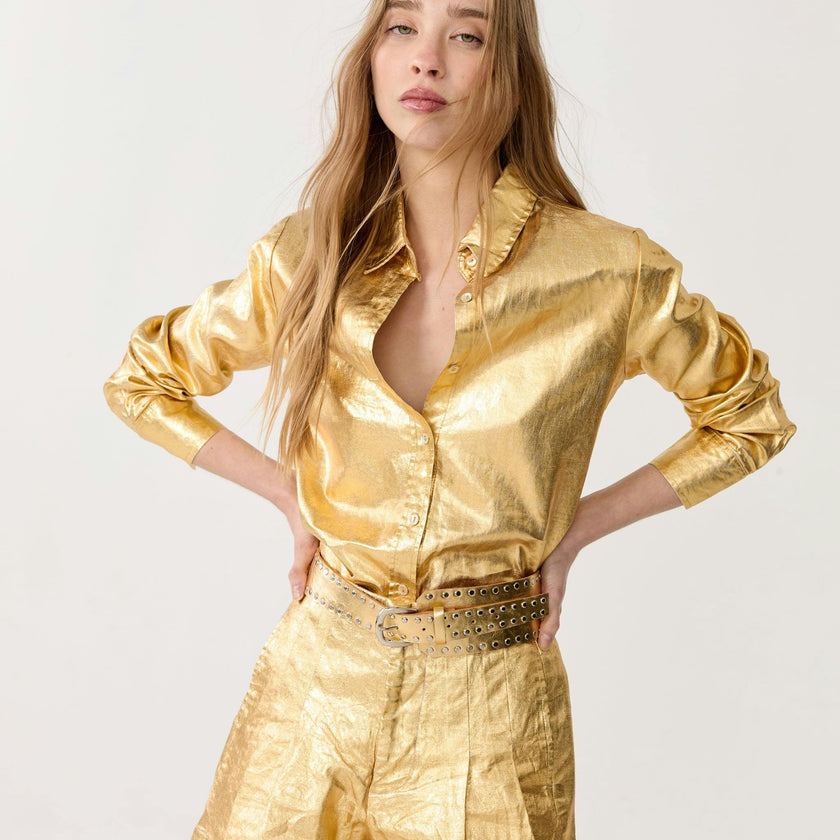 San Marino Metallic Linen Shirt - Gold