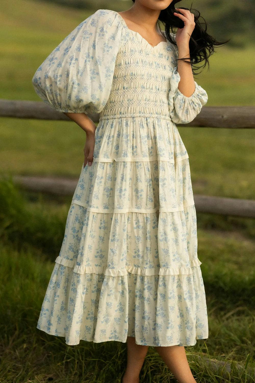 Roselyn Dress in Ivory Porcelain Fleur