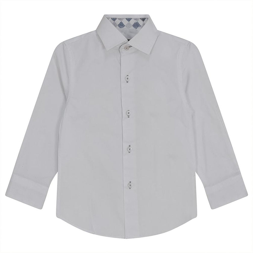 White Button Down Shirt With Contrast Print Inside Neck