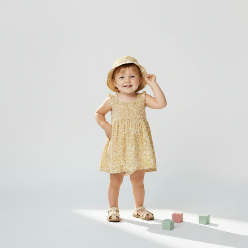 Organic Smocked Sundress - Yellow Blossom