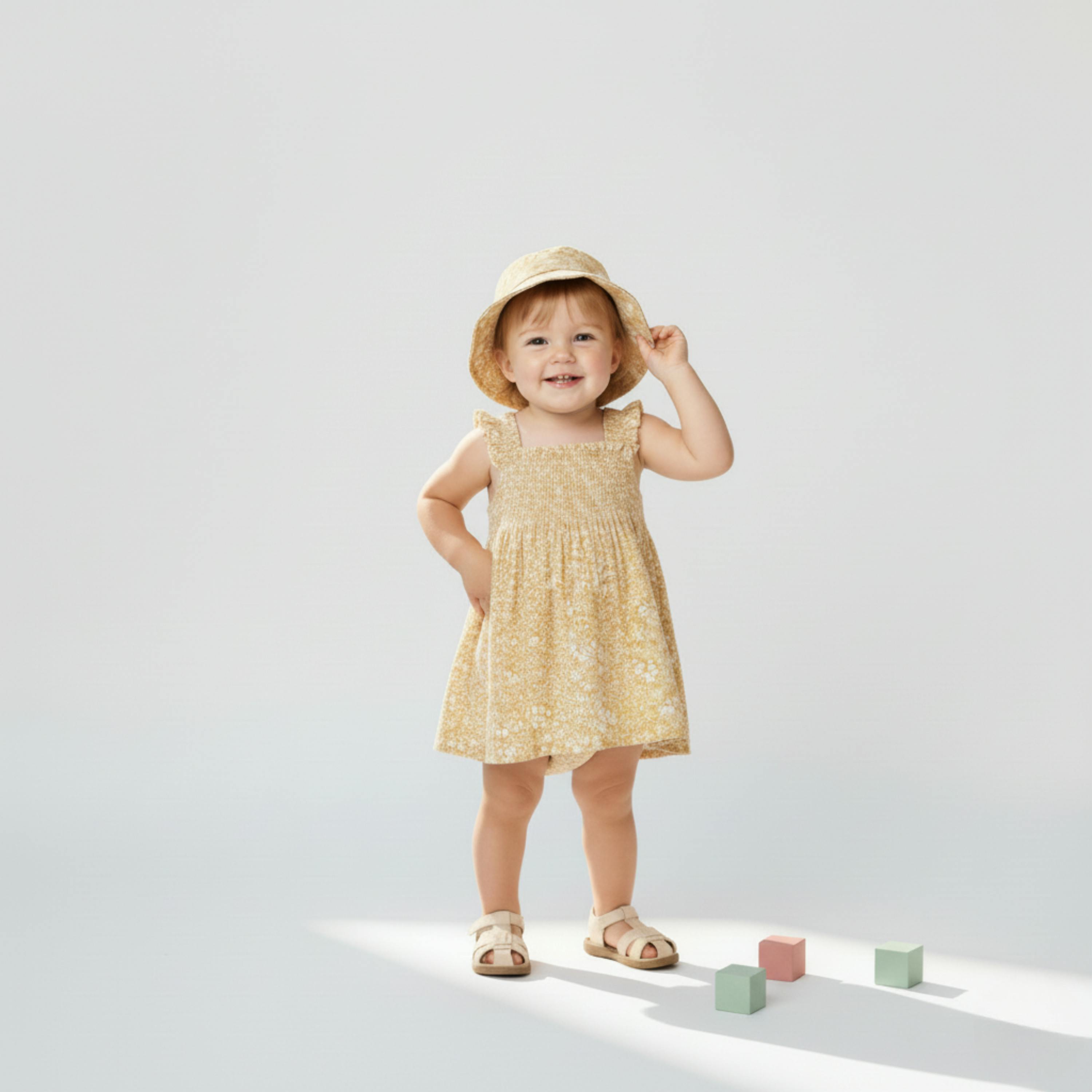 Organic Smocked Sundress - Yellow Blossom