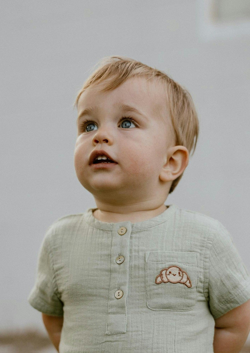 Cayden | Organic Muslin Petit Croissant Set | Sage
