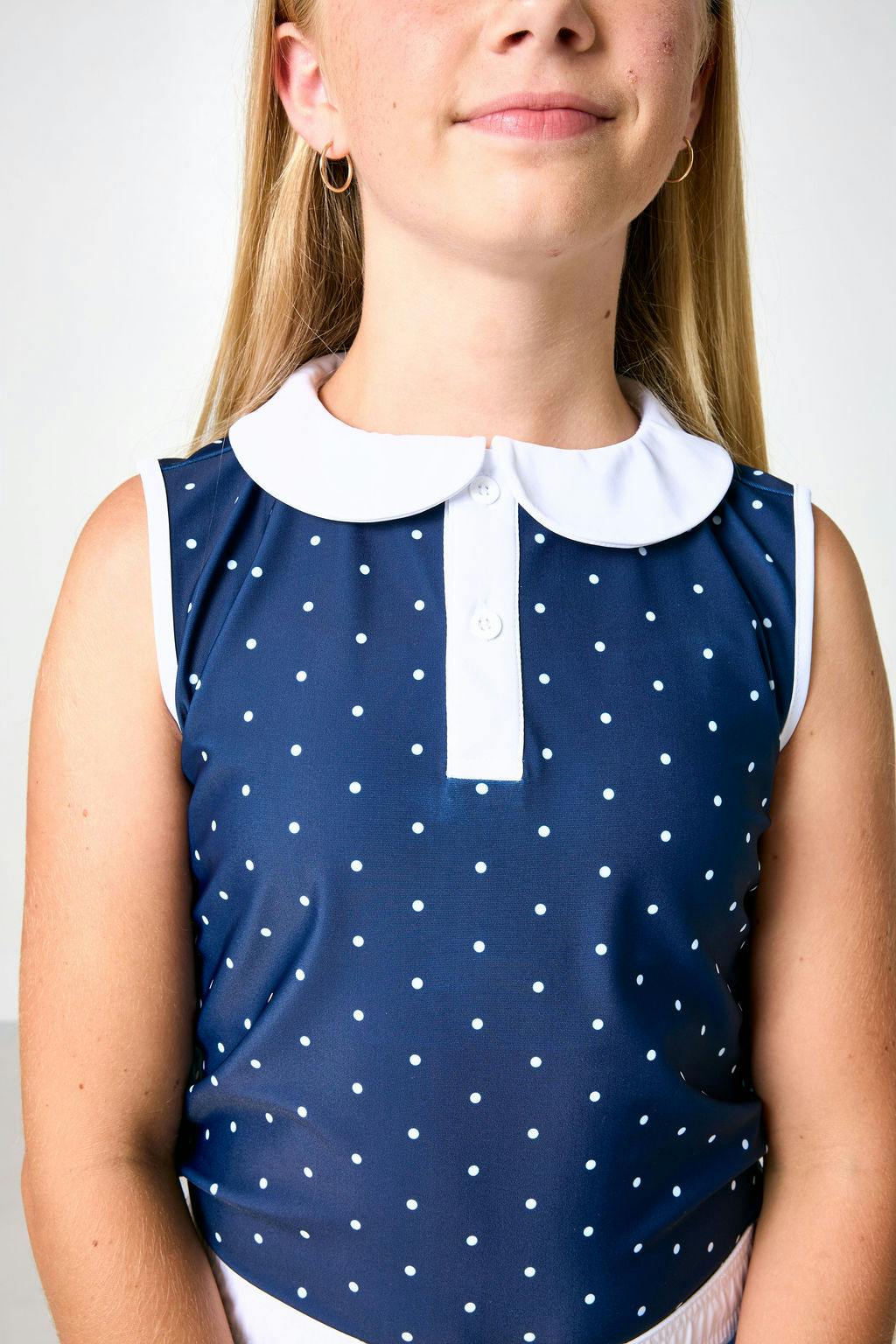 navy polka dot girly girl tank