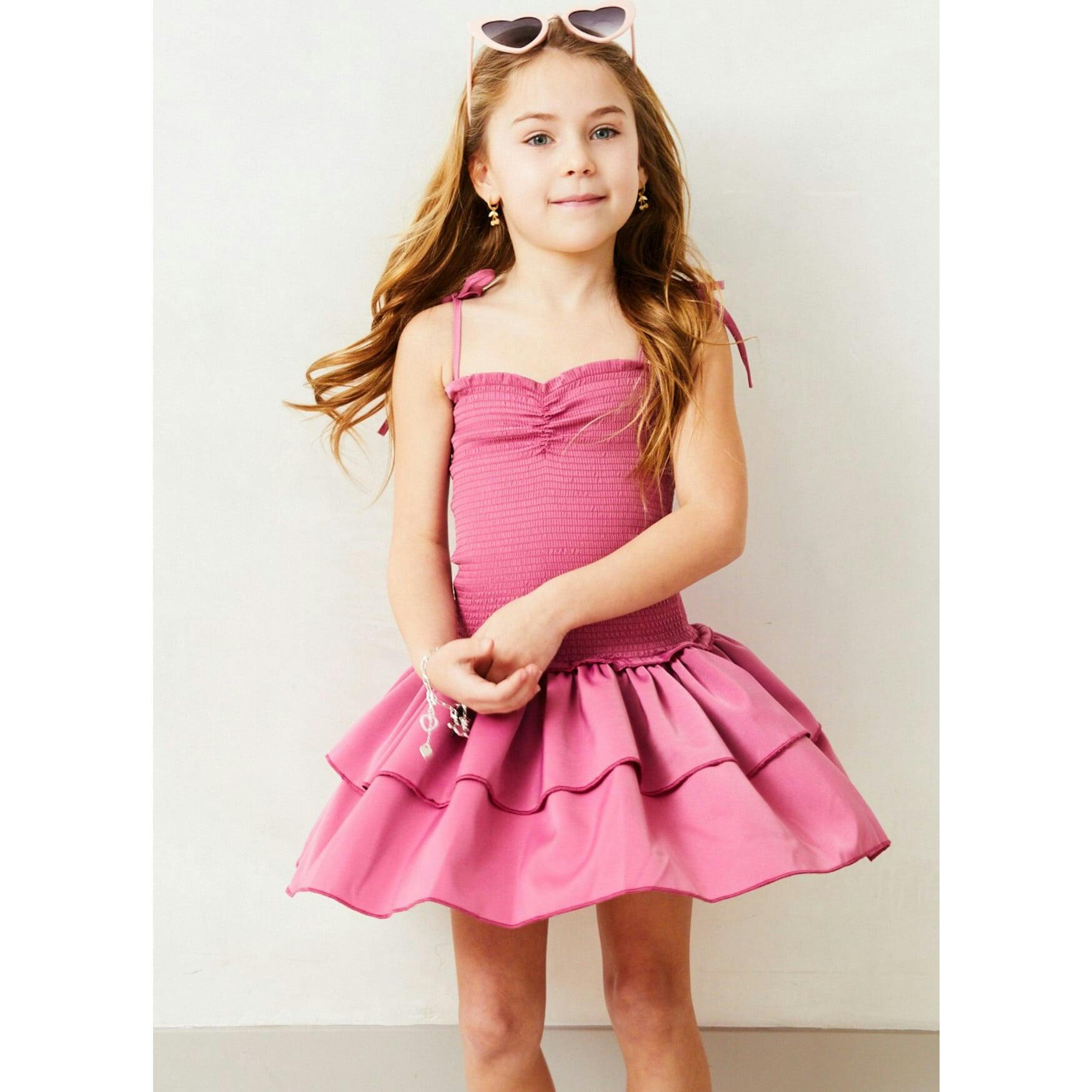 Lola Satin Smocked Ruffle Dress - Rose