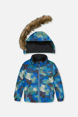 Two Piece Play Snowsuit Blue Camouflage Print With Green Pants