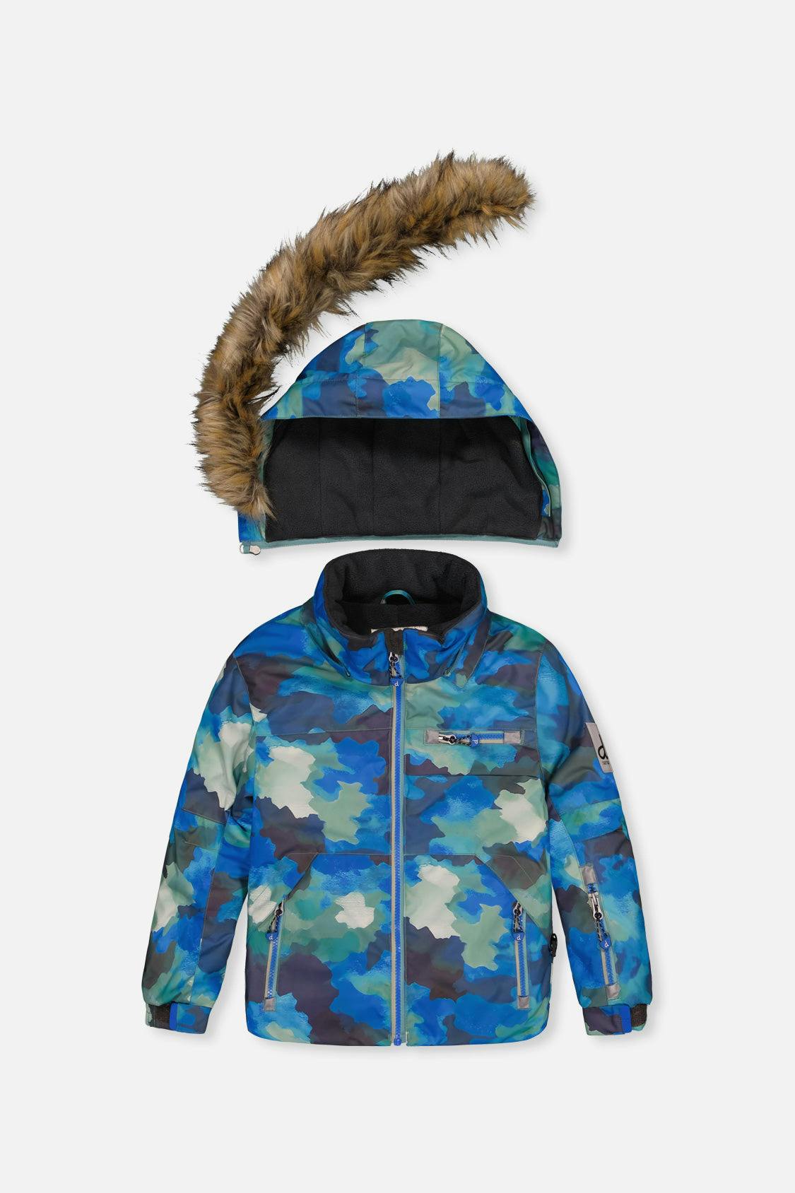 Two Piece Play Snowsuit Blue Camouflage Print With Green Pants