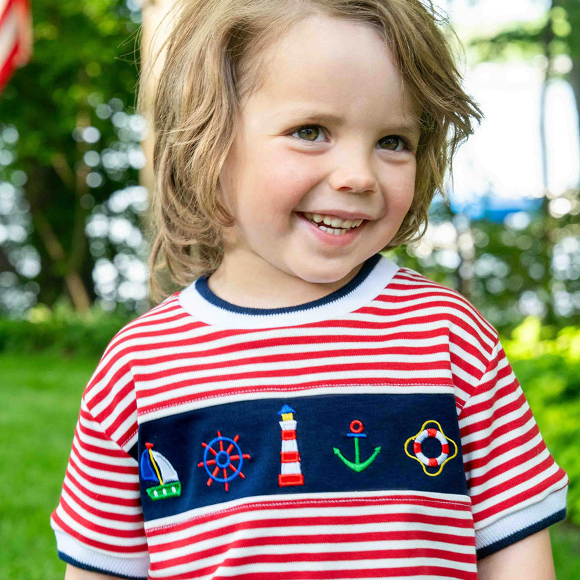 Knit Short Set With Nautical Appliqué