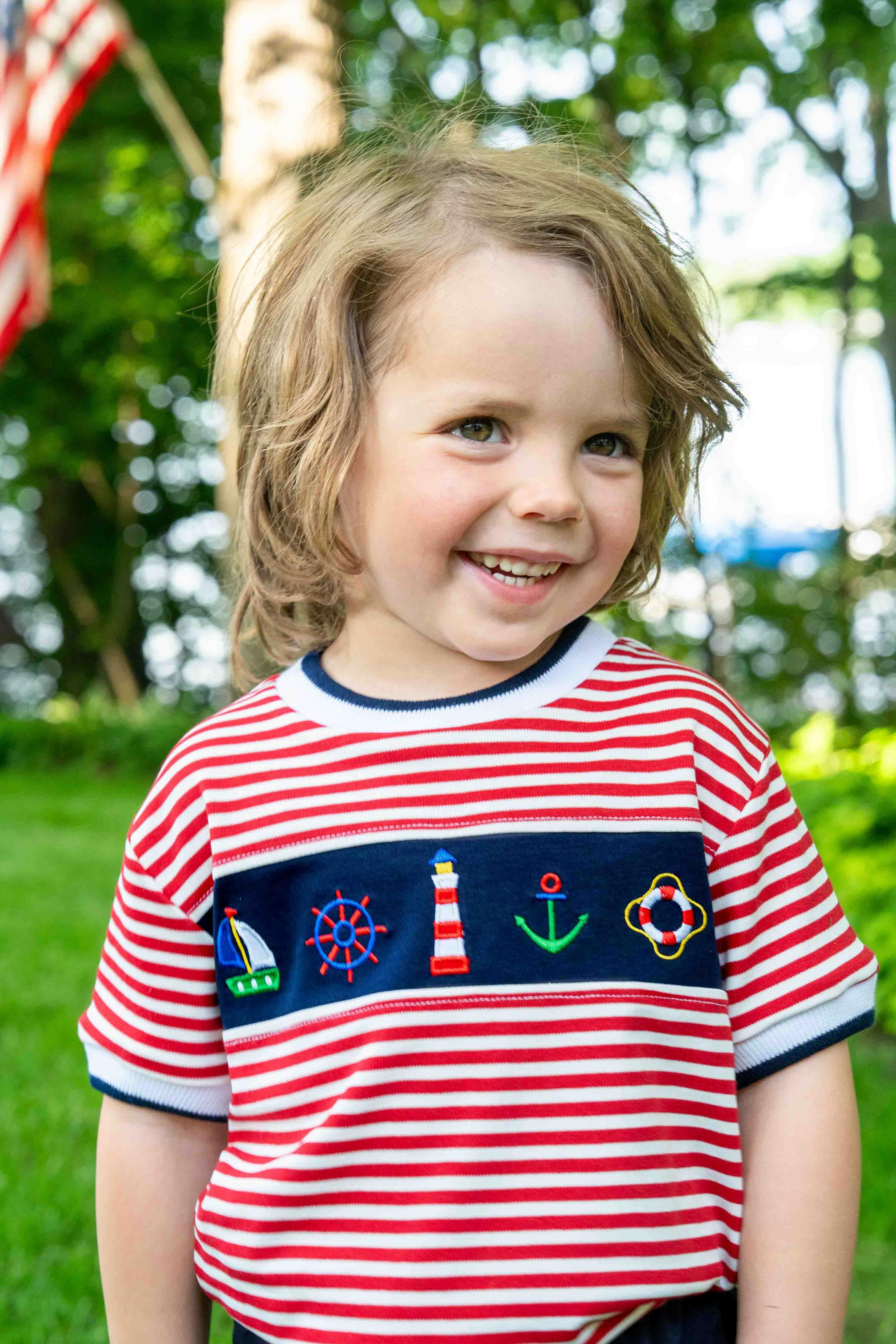 Knit Short Set With Nautical Appliqué