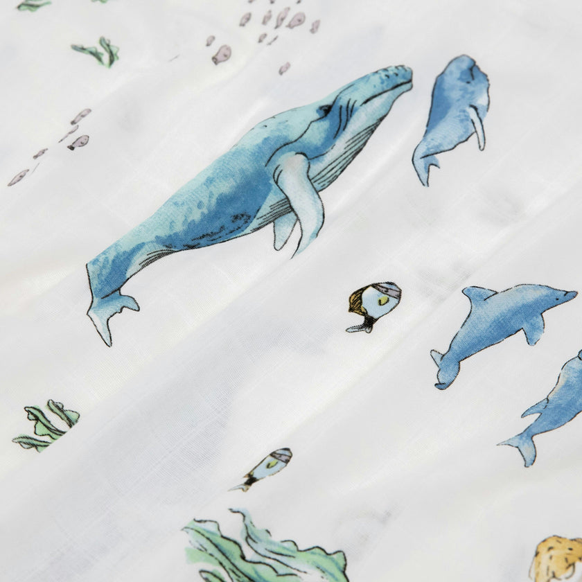 Cotton Muslin Pillowcase 2 Pack - Whales
