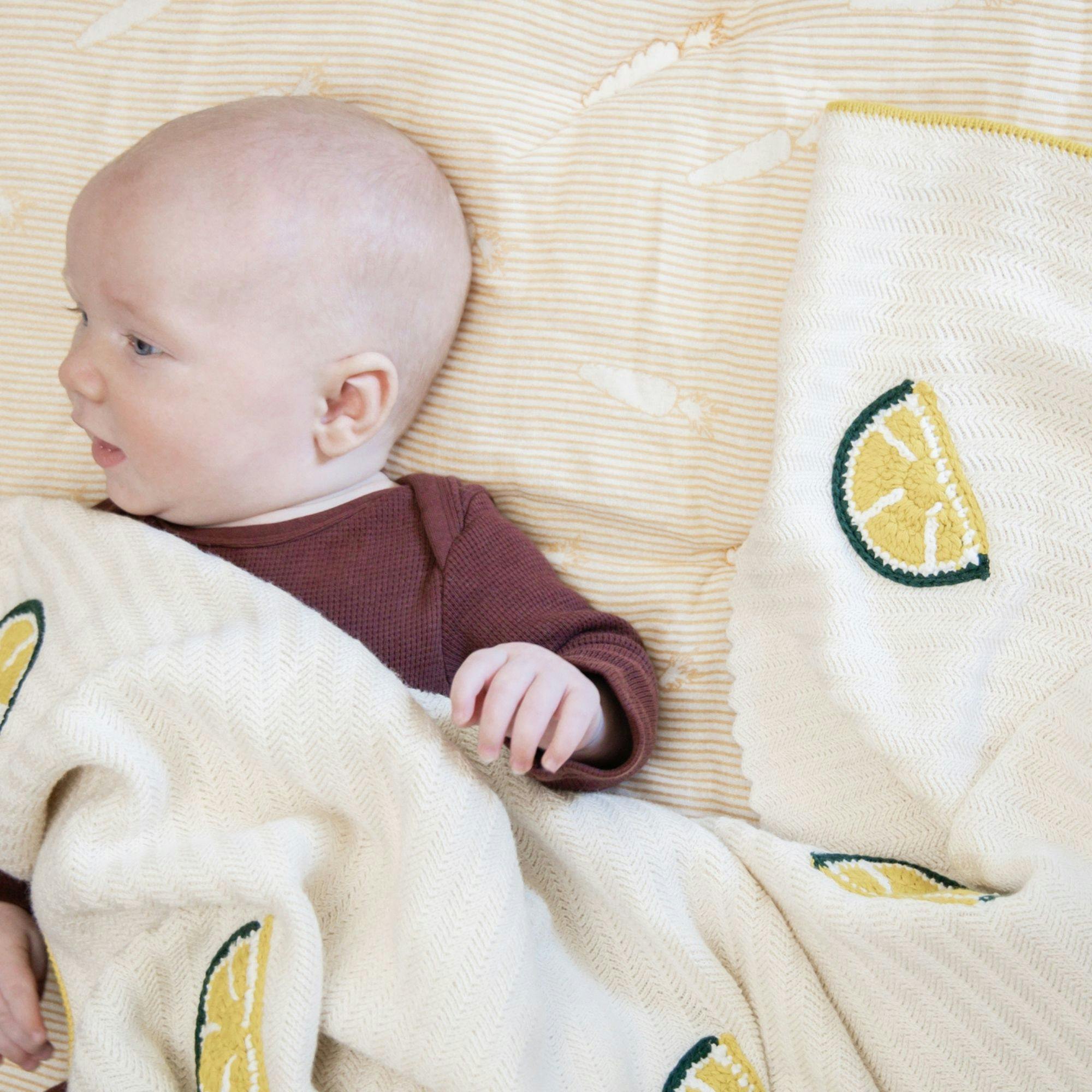 Clementine Lemon Embroidered Knit Baby Blanket – Maisonette