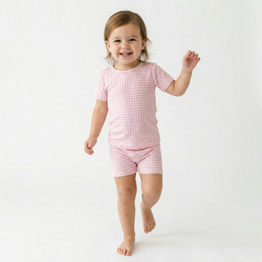 Sugar Gingham Short Sleeve & Shorts Bamboo Toddler Pajama Set