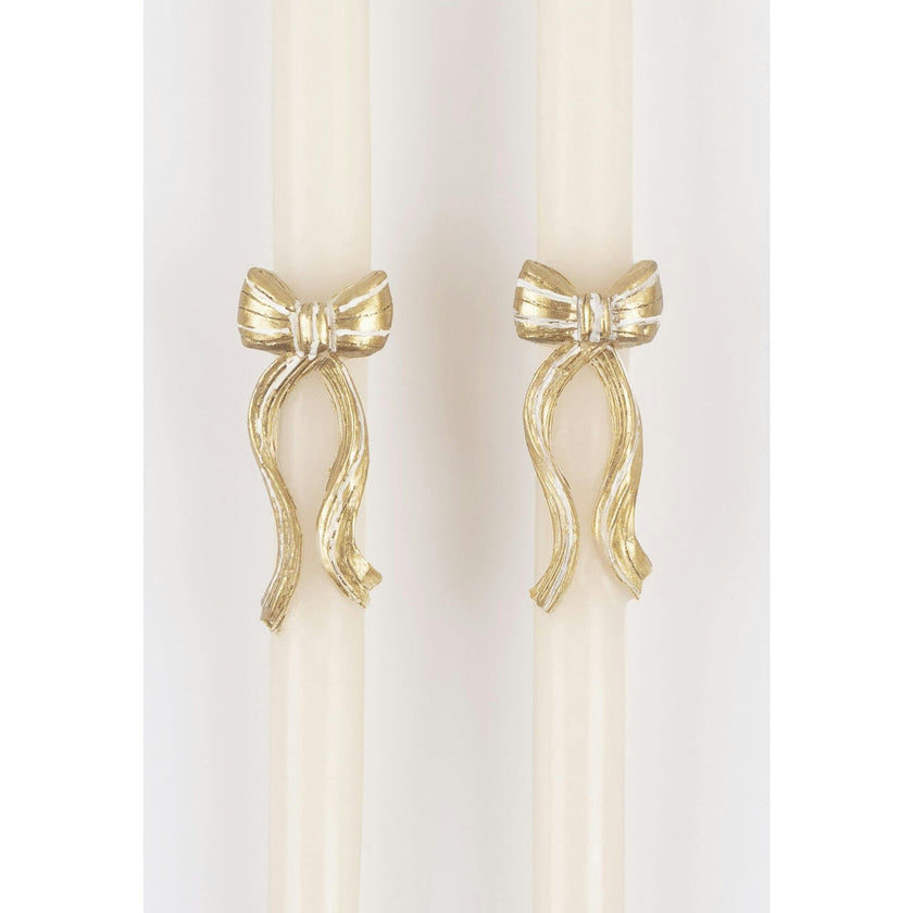 Gold Stripy Bow Table Candles