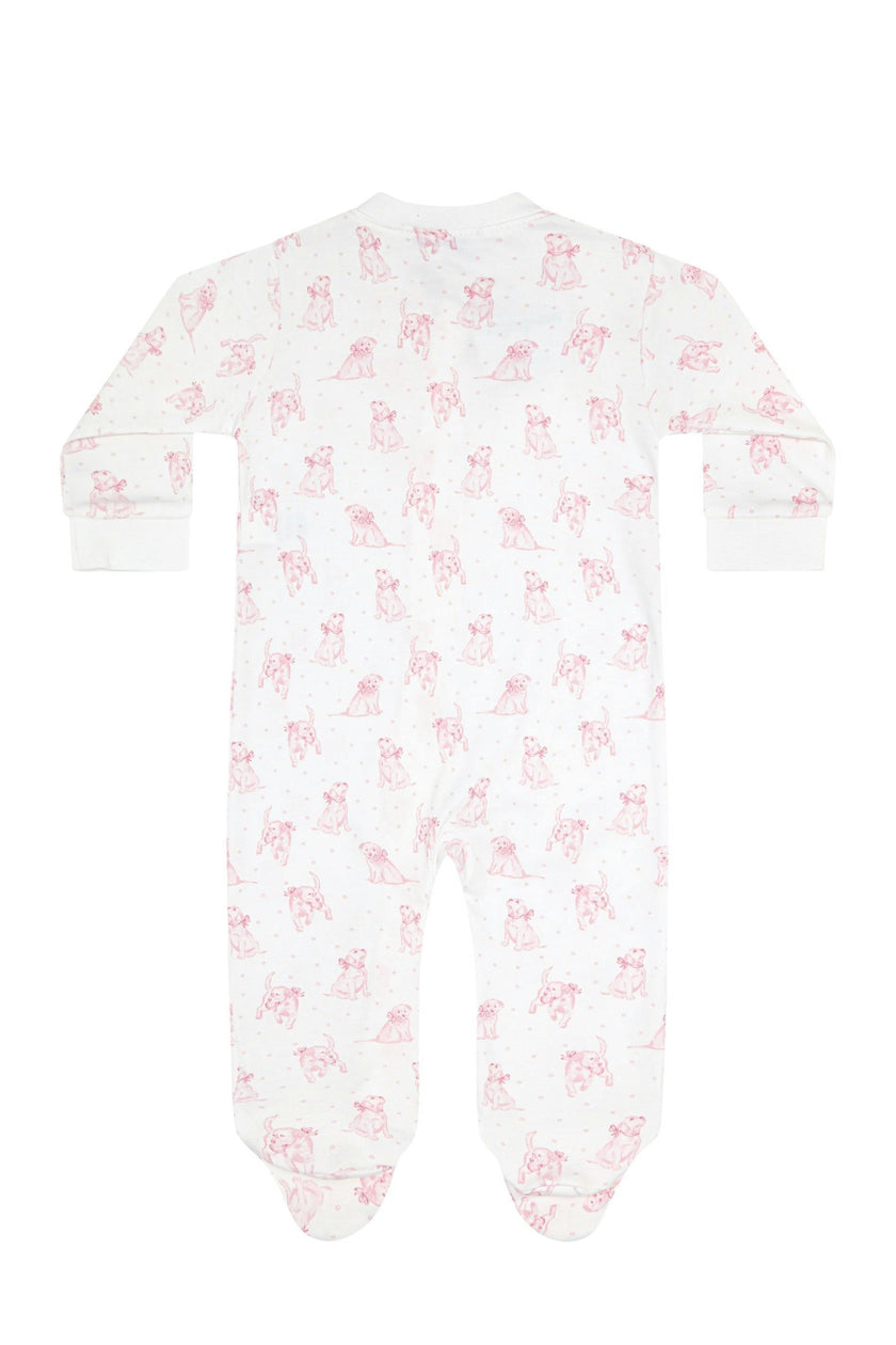 Pink Puppy Love Print Zipper Footie