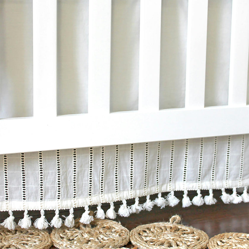 Off-White Boho Tassel Crib Skirt