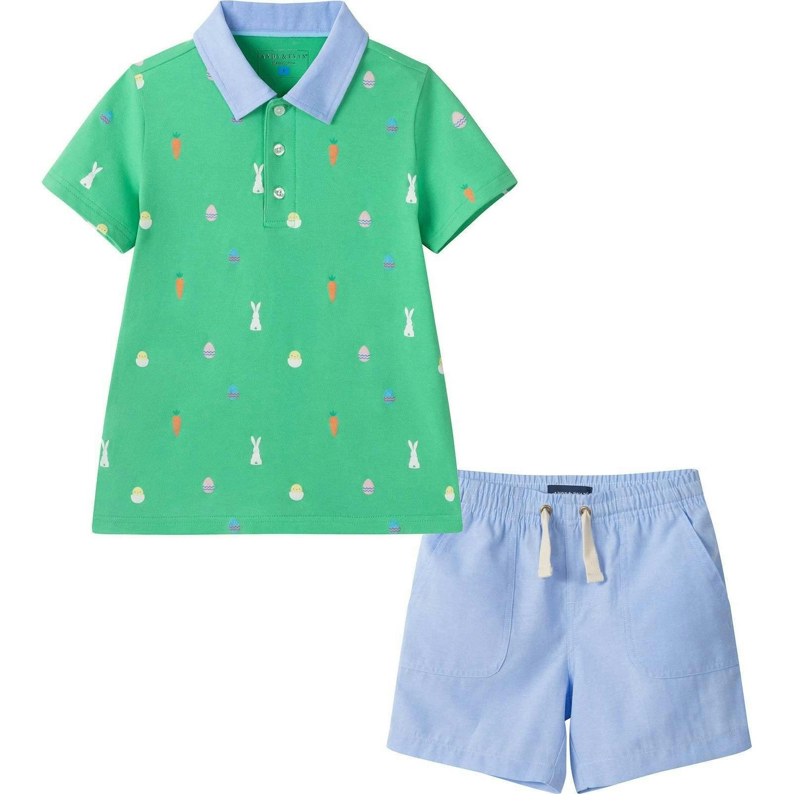 Boys Knit Polo & Short Set | Bunny Toss