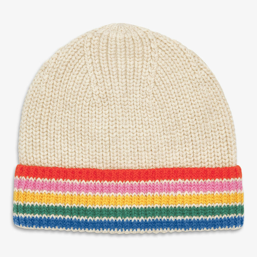 Baby cotton beanie in rainbow stripe