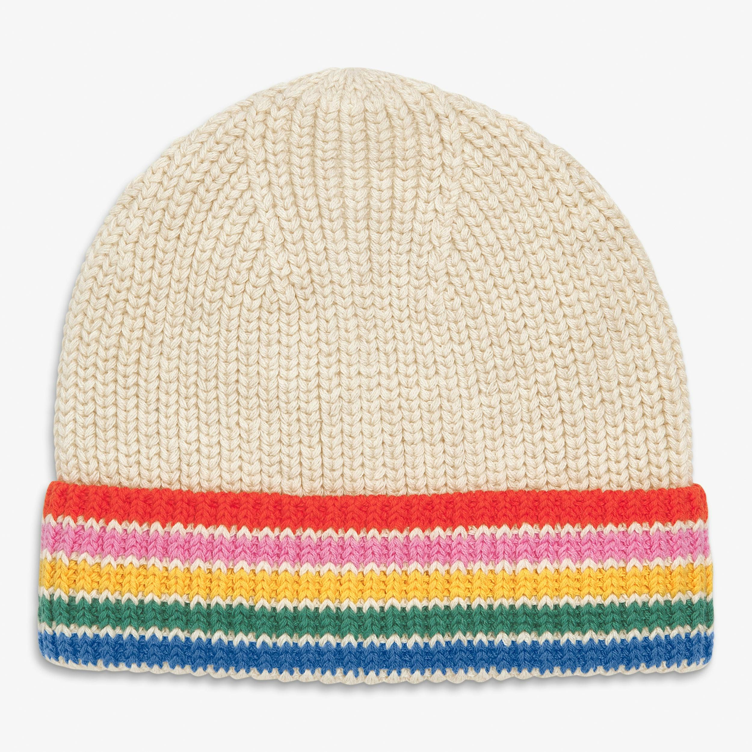 Baby cotton beanie in rainbow stripe