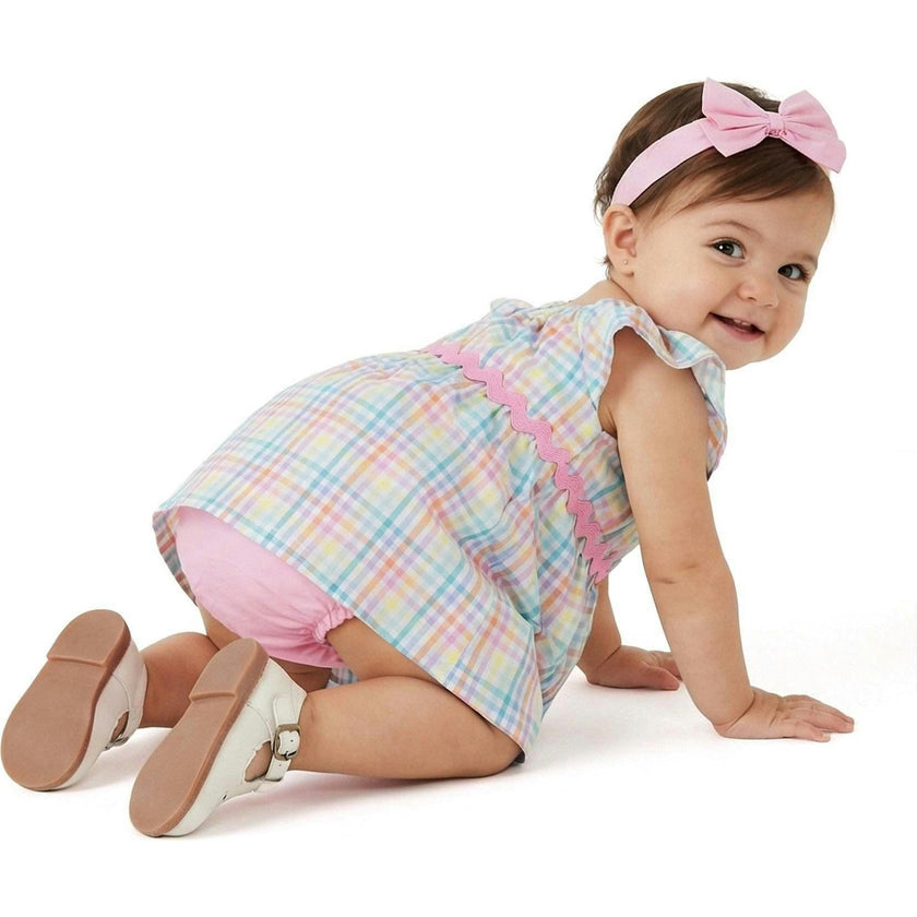 Infant Girls Plaid Dress Set | White Plaid